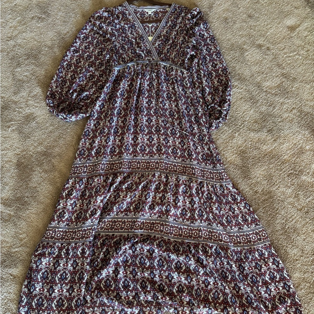 Max Studio Burgundy and White Patterned Maxi Dress